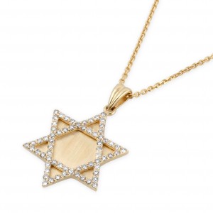 14K Gold Star of David Pendant with Diamonds (White or Yellow Gold)  Collares y Colgantes