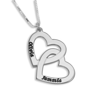 Sterling Silver English/Hebrew Name Necklace With Interlocking Hearts Joyas con Nombre